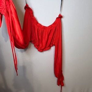 Red Sleeved Flow Crop Top